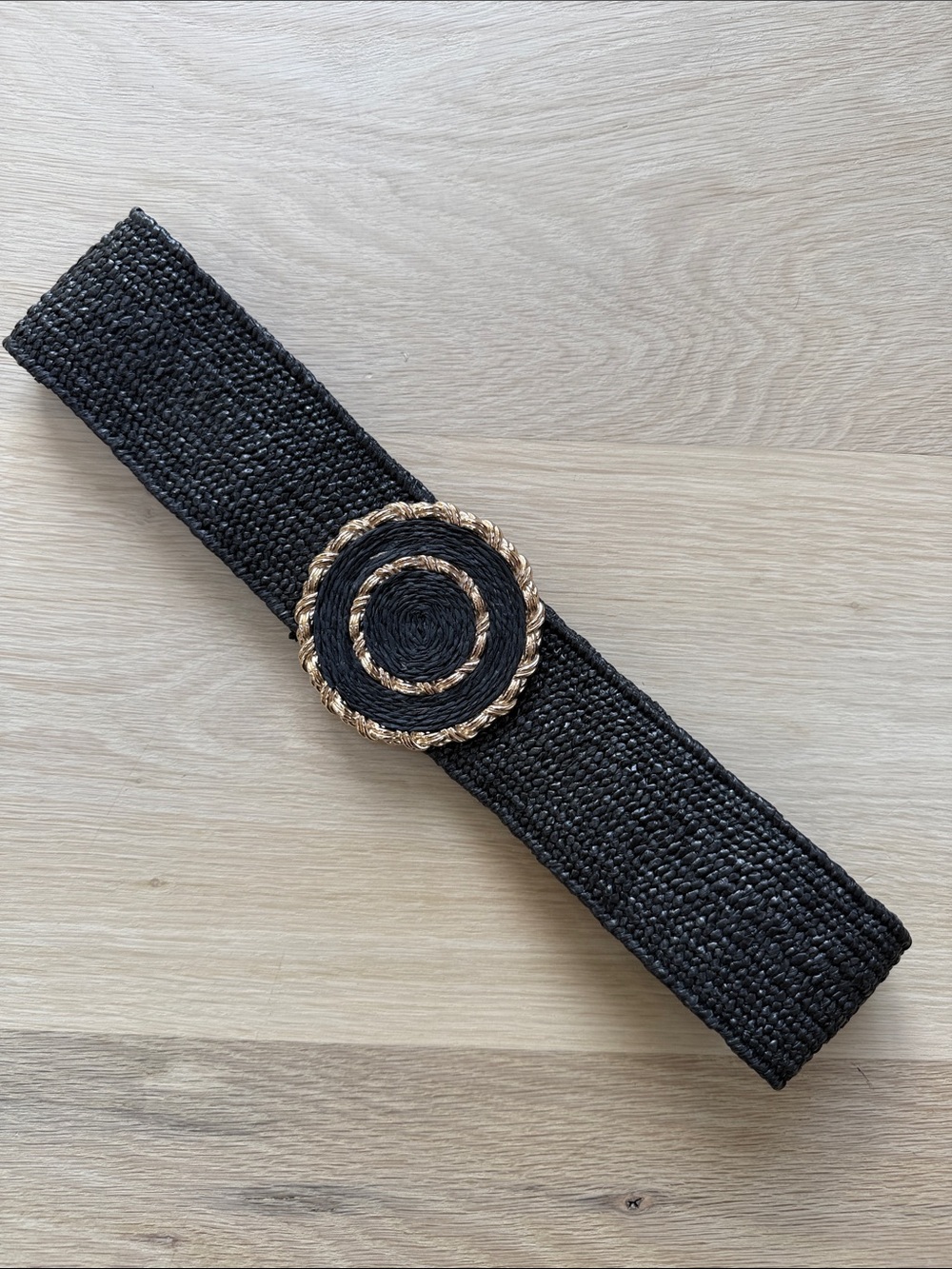 Black Woven Belt with Gold Accent Buckle - Women Accessories